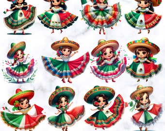Cinco D Mayo Girls Clipart, Mexican Girls Clipart, Cinco D Mayo Clipart, Mexican Girls Clipart Digital Instant Download