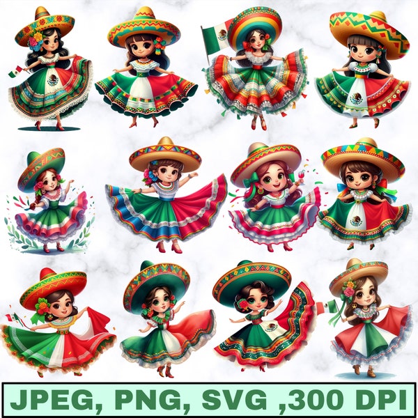 Cinco D Mayo meisjes clipart, Mexicaanse meisjes clipart, Cinco D Mayo clipart, Mexicaanse meisjes clipart digitale Instant Download