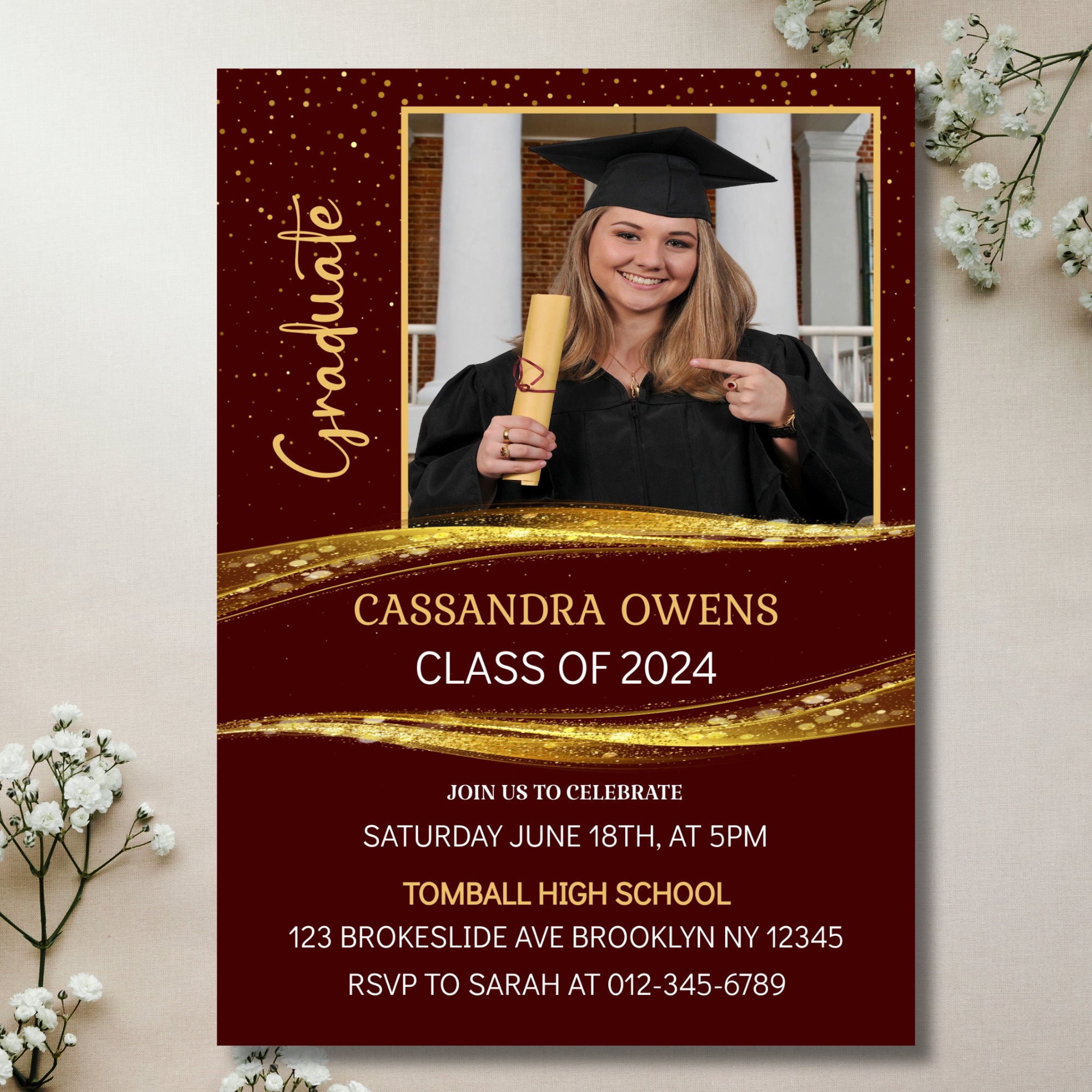 Graduation Party Invitation Template, High School & College Photo ...