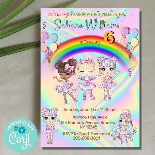 Doll Birthday Digital Invitation, Cute Dolls Birthday Cards, Editable Baby Doll Birthday Invitation, Girl Birthday Pink Invitation