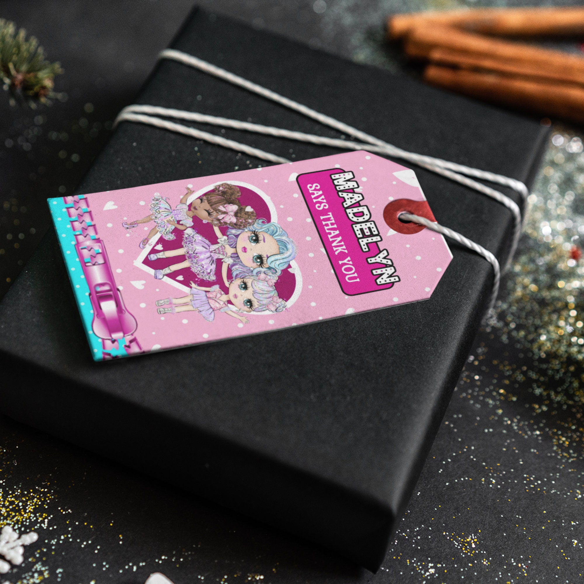 Doll Birthday Digital Thank You Tags, Cute Dolls Birthday Gift Tags