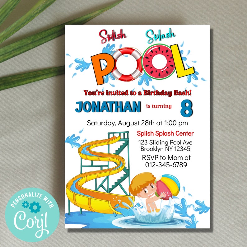Pool Party Birthday Invitation, Kids Summer Pool Party Invitation