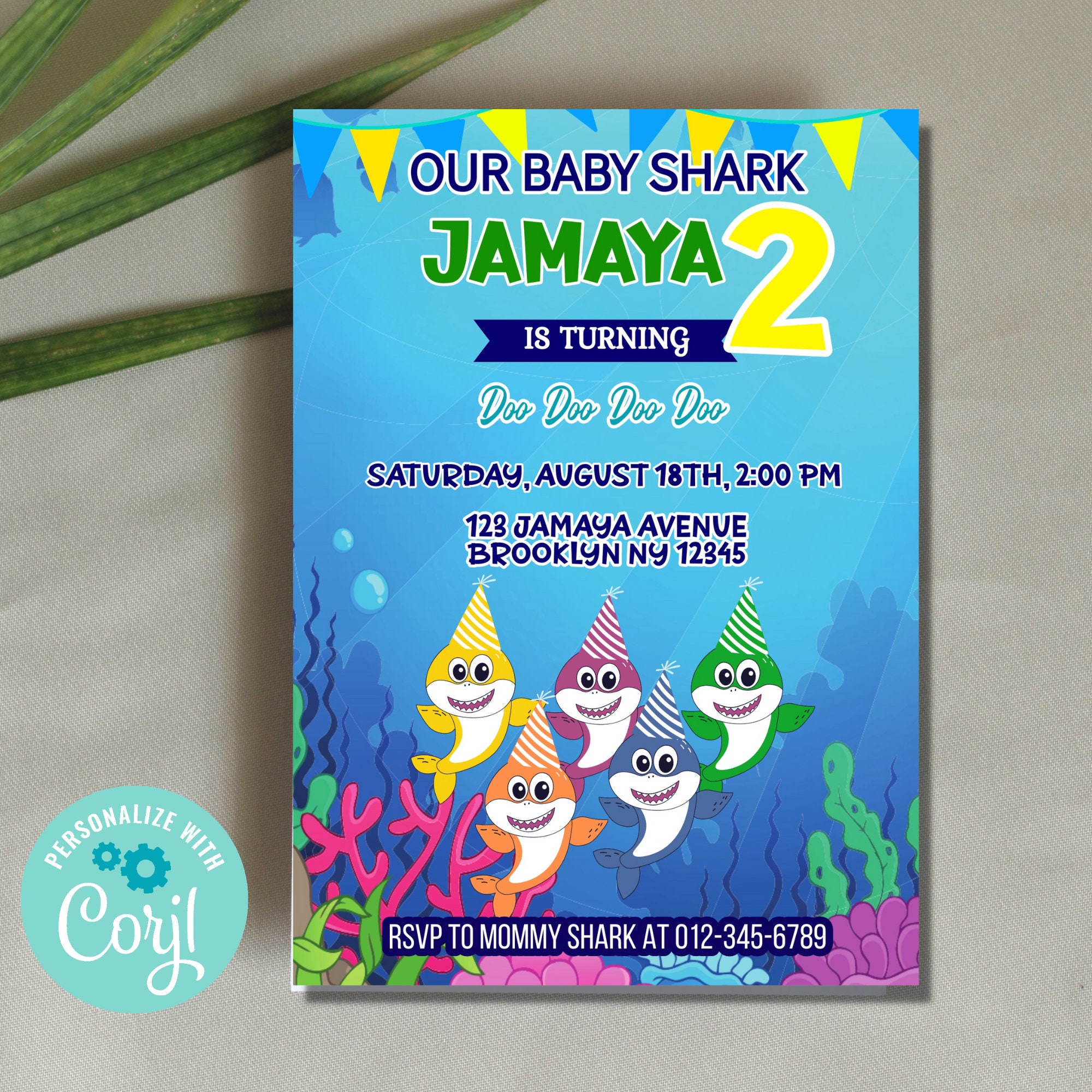 Baby Shark Do Doo Doo Doo Digital Birthday Invitation Under the Sea Party Invite Cute Shark Theme Birthday Invite Ocean