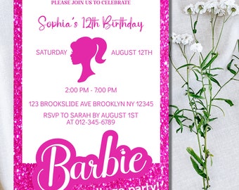 Doll Birthday Digital Invitation, Cute Dolls Birthday Cards, Editable Baby Doll Birthday Invitation, Girl Birthday Pink Invitation