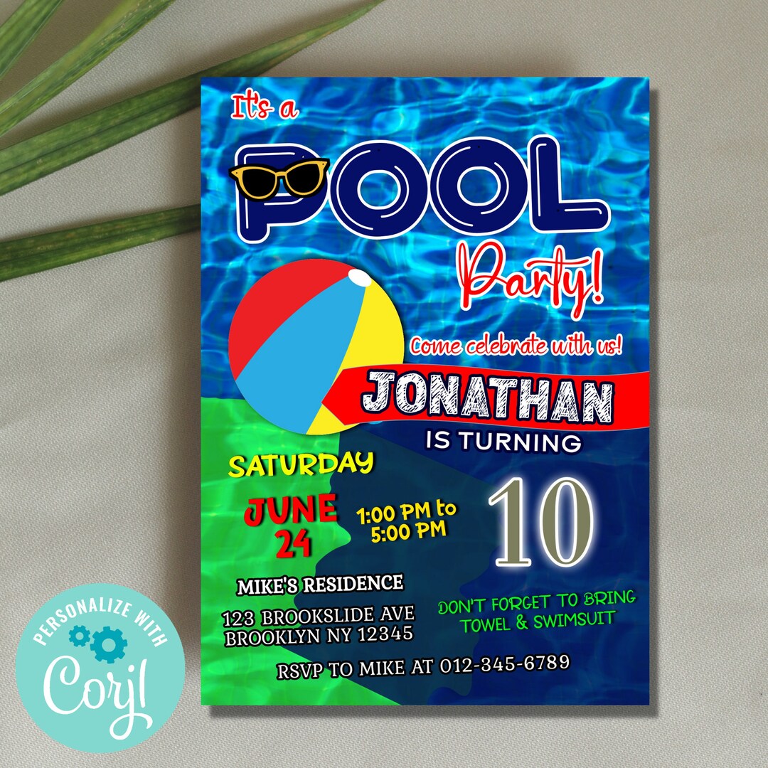Pool Party Birthday Invitation, Kids Summer Pool Party Invitation, Splish Splash Pool Party