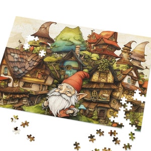 Gnome Village Children&#39;s Jigsaw Puzzle Gift All Ages 4 Sizes Gnome Gift Puzzle Kid&#39;s Birthday Gift Puzzle Fantasy Gnome Village Puzzle Gift