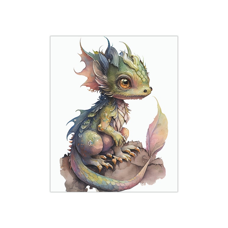 Fantasy Baby Dragon Watercolor Poster Print Magical Dragon Nursery Art ...