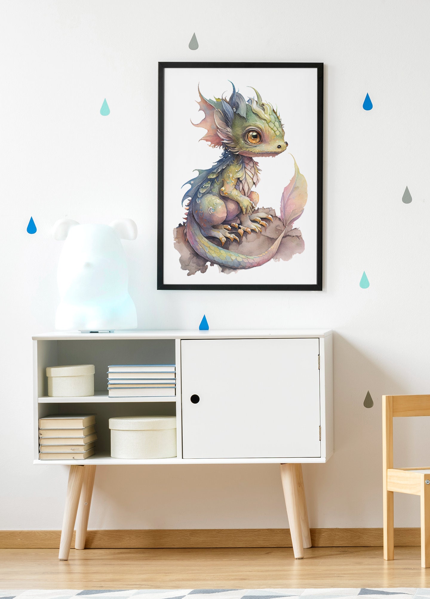 Fantasy Baby Dragon Watercolor Poster Print Magical Dragon Nursery Art ...