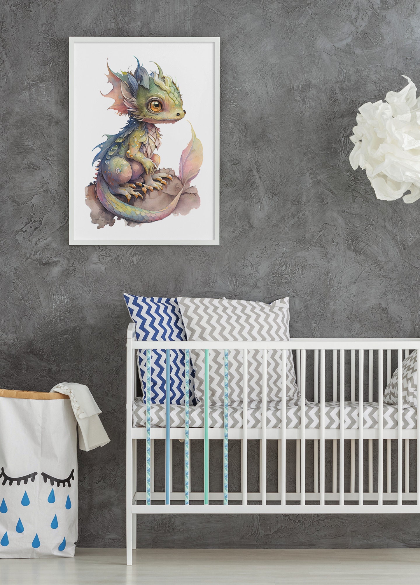 Fantasy Baby Dragon Watercolor Poster Print Magical Dragon Nursery Art ...