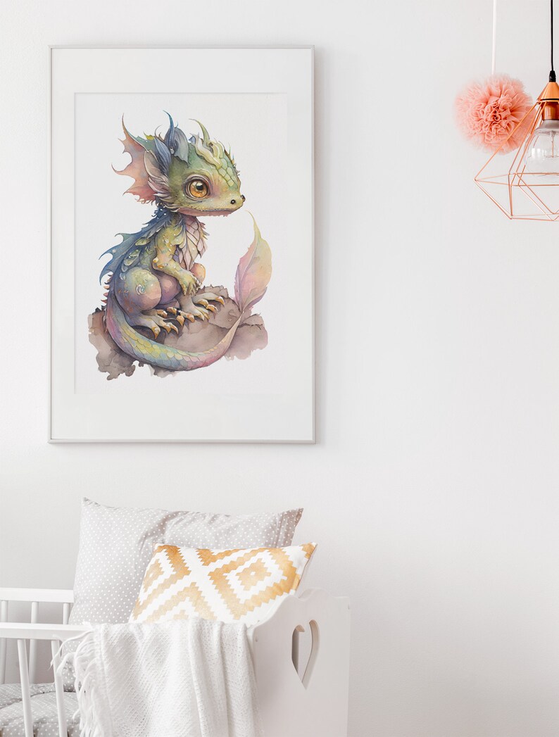 Fantasy Baby Dragon Watercolor Poster Print Magical Dragon Nursery Art ...