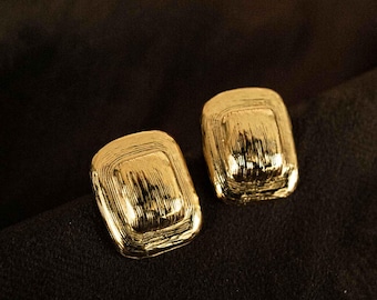 Textured Gold Square Stud Earrings: 18k Gold-Plated Brass
