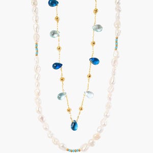 Arielle Layered Necklace Set, Freshwater Pearl and Crystal Necklace, 18k Gold-Plated Layering Jewelry, Ocean-Inspired Elegant Gift for Her