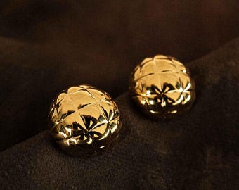 Quilted Dome Earrings: 18k Gold Plated Brass Studs