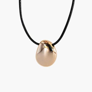 Tera Necklace,Minimalist Teardrop Pendant Necklace with 18k Gold-Plated Brass on Black Waxed Cotton Cord, Sculptural Modern Jewelry
