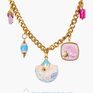 Kya Necklace,Colorful Waterproof Stainless Steel Charm Necklace with Summer-Themed Pendants, Handcrafted Playful Statement Jewelry