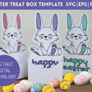 Easter Bunny Treat Box Template SVG PNG EPS Instant Digital Download Kids Easter Papercut Project Cricut Silhouette Cut file