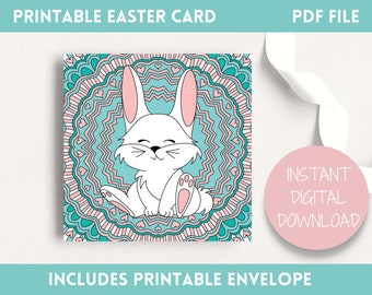 Happy Easter Greeting Card Cute Bunny Easter Card PDF Instant Digital Download with Envelope Template PDF SVG