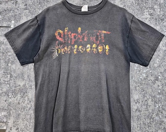 Vintage Faded Distressed Grunge 2000s Slipknot T-shirt, Trashed Erd Alternative Rock Metal Band Graphic Tee