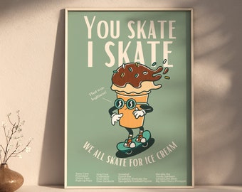 Ice Cream Skater Intolerant Wall Art, Kitchen Digital Wall Art, Trendy Retro Wall Art, Dessert Art, Printable Wall Art, Ice Cream Art