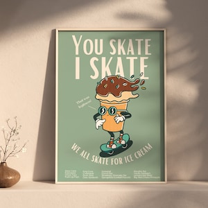 Ice Cream Skater Intolerant Wall Art, Kitchen Digital Wall Art, Trendy Retro Wall Art, Dessert Art, Printable Wall Art, Ice Cream Art