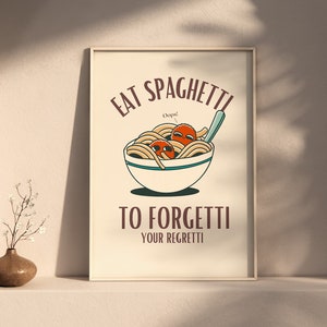 Spaghetti Regretti Wall Art, Digital Wall Art, Retro Wall Art, Printable Wall Art, Kitchen Poster, Dinner Wall Art, Kitchen Food Poster