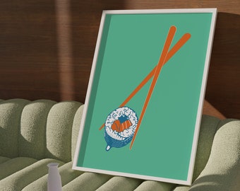 Sushi Chopsticks Digital Wall Art, Japanese Food Poster, Sushi Lover Art, Japanese Pop Art, Andy Warhol Inspired, Printable Wall Art, Sushi