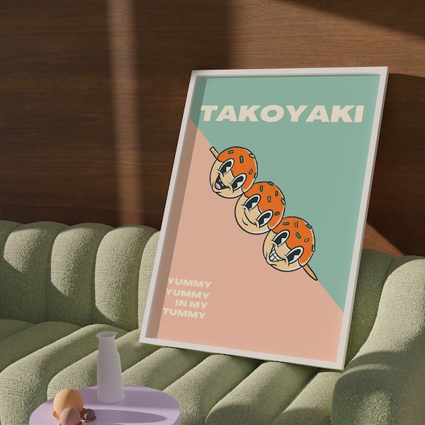 Takoyaki Yummy Wall Art, Digital Wall Art, Trendy Wall Art, Retro Wall Art, Japanese Street Food Wall Art, Printable Wall Art, Japanese Food