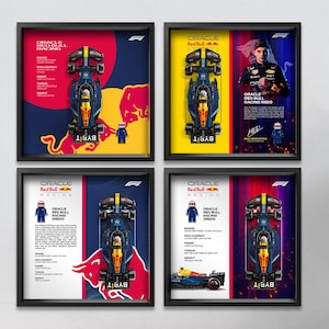 Set of 10 Red Bull Racing F1 Car Display set | Racing inspired Frame Art | Digital Download Files for Speed Racing Models | Formula 1 Prints