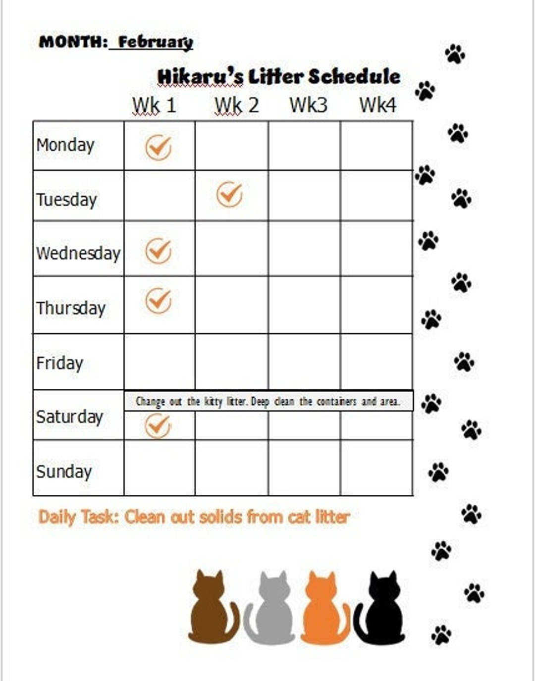Cat Litter Cleaning Schedule Etsy
