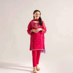 Agha Noor (Kids) 3 Piece - Embroidered Cotton Net