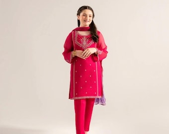 Agha Noor (Kids) 3 Piece - Embroidered Cotton Net