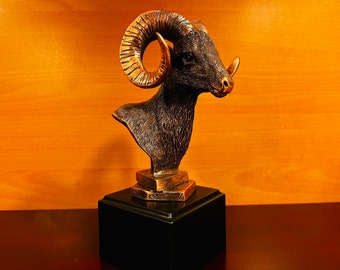 Bronze Ram Sculpture on Base, Blank for Home and Office Decor, Add Personalized Engraving to make it a Gift, Trophy of Event Winners.