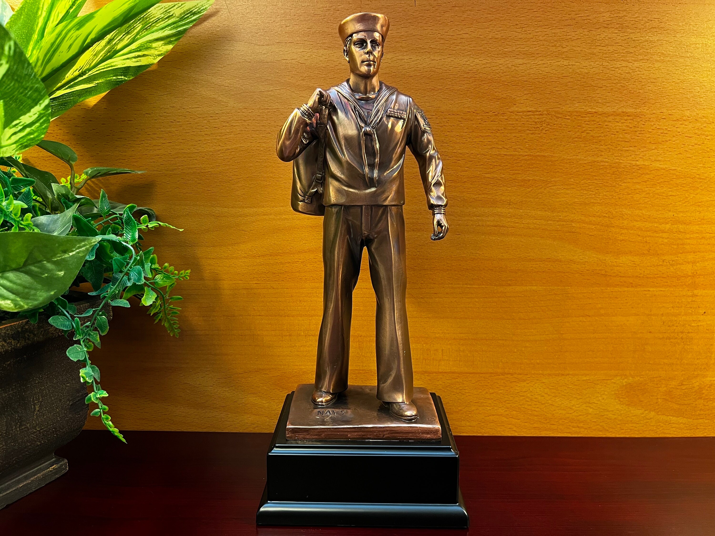 Bronze 11.50"H Navy Sculpture on Base, Blank for home and office decor, Add personalization engraving for gift or trophy.