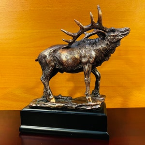 Bronze Elk Sculpture on Base, Blank for Home and Office Decor, Add Personalized Engraving to make it a Gift, Trophy of Event Winners.