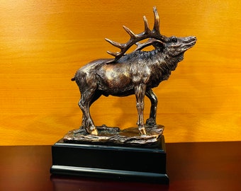 Bronze Elk Sculpture on Base, Blank for Home and Office Decor, Add Personalized Engraving to make it a Gift, Trophy of Event Winners.