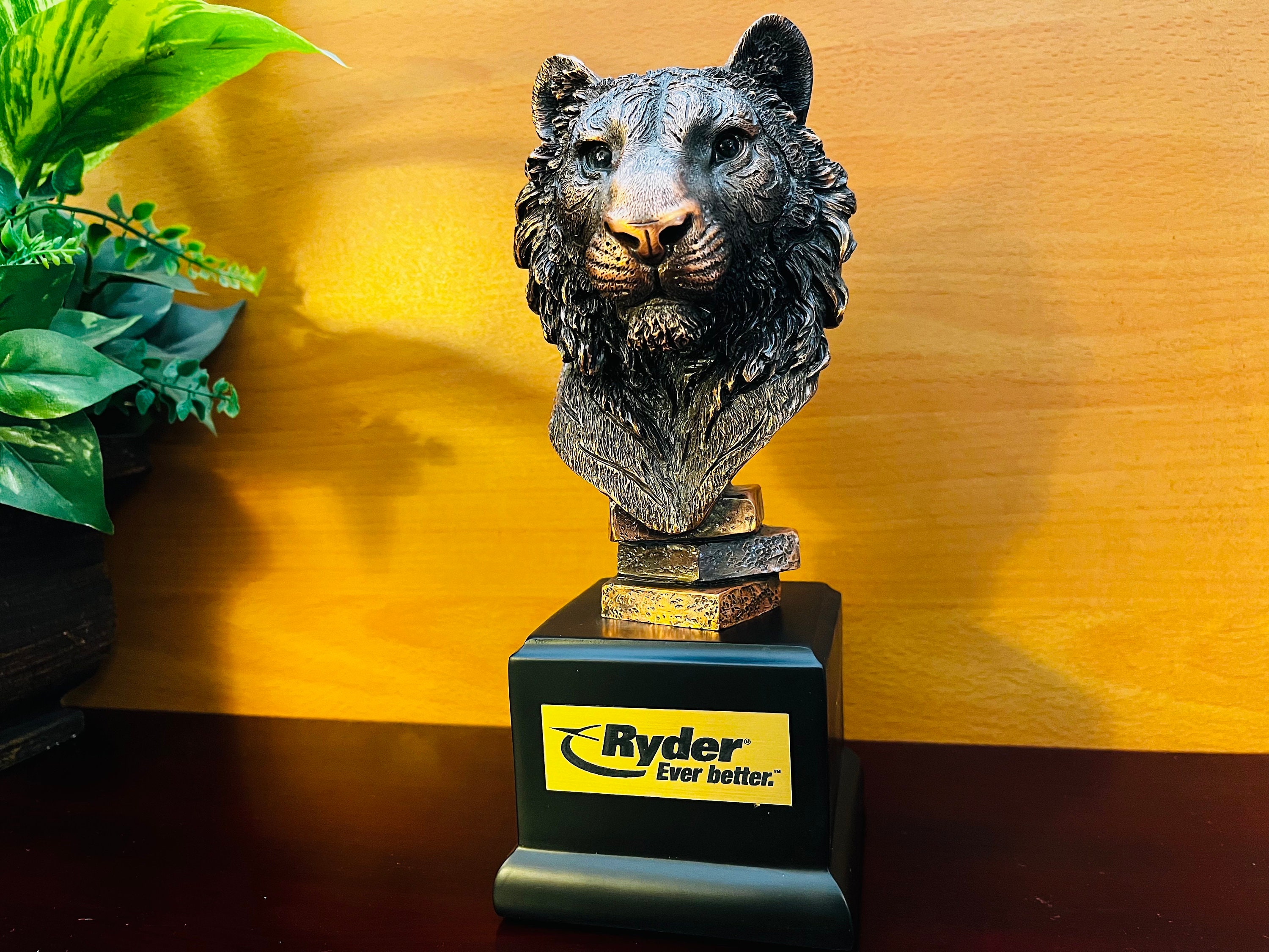 Bronze Tiger Head Sculpture on Base, Blank for Home and