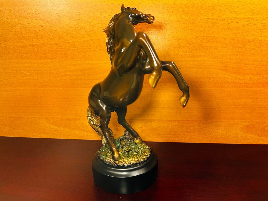 Dark Bronze Horse Sculpture on Base, Blank for Home or Office Decor