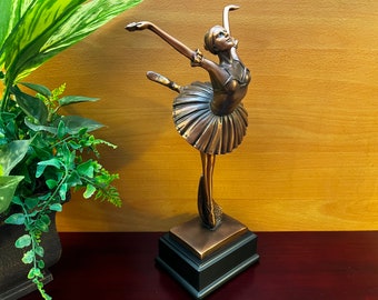 Bronze 11.50"H Ballet Dancer Sculpture on Base, Blank for home and office decor, Add personalization engraving for gift or trophy.