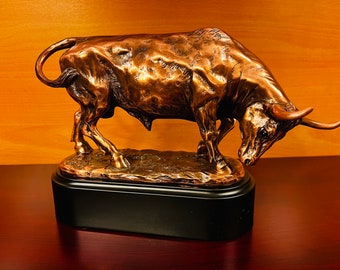 Bronze Bull Sculpture on Base, Blank for Home and Office Decor, Add Personalized Engraving to make it a Gift, Trophy of Event Winners.