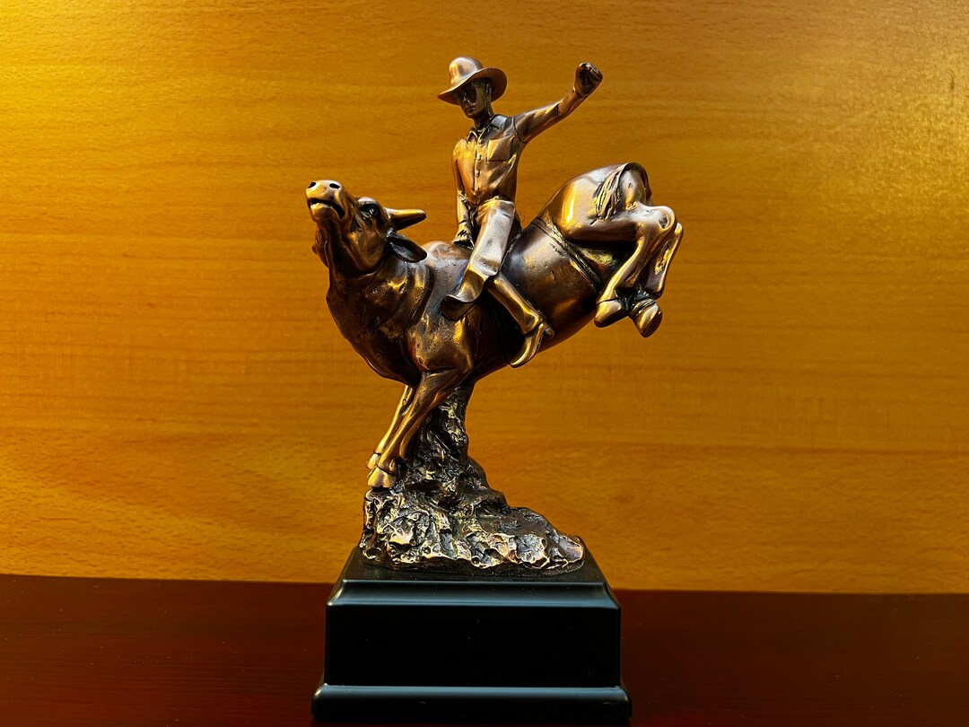 Bull Riding Statue Bronze Small Bull Rider Sculpture on Base, Blank for Home/office Decor ...
