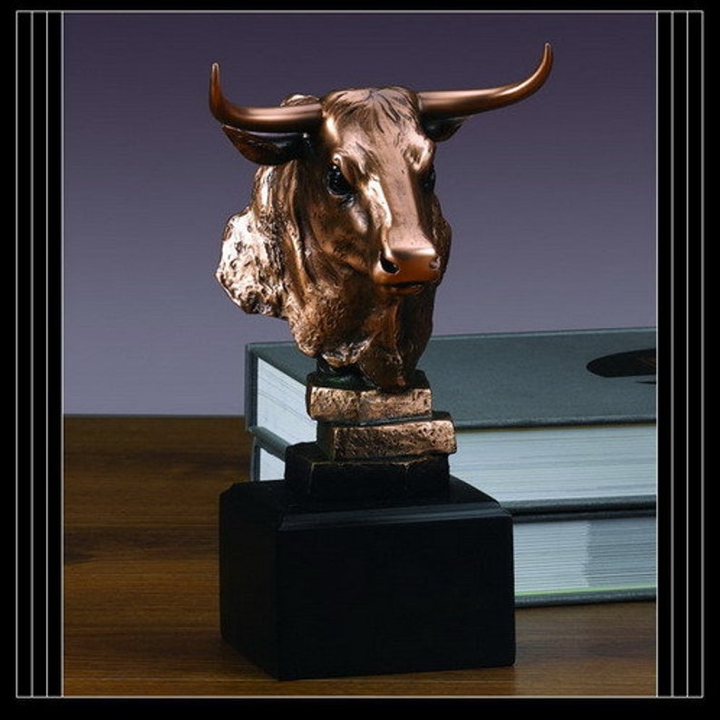 Bronze Bull Head Sculpture on Base, Blank for Home and Office Decor