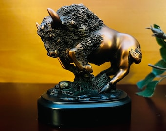 Small Bronze Buffalo Sculpture on Base, Blank for Home, Office Decor, Add Personalized Engraving to make it a Gift or Trophy of Event Winner