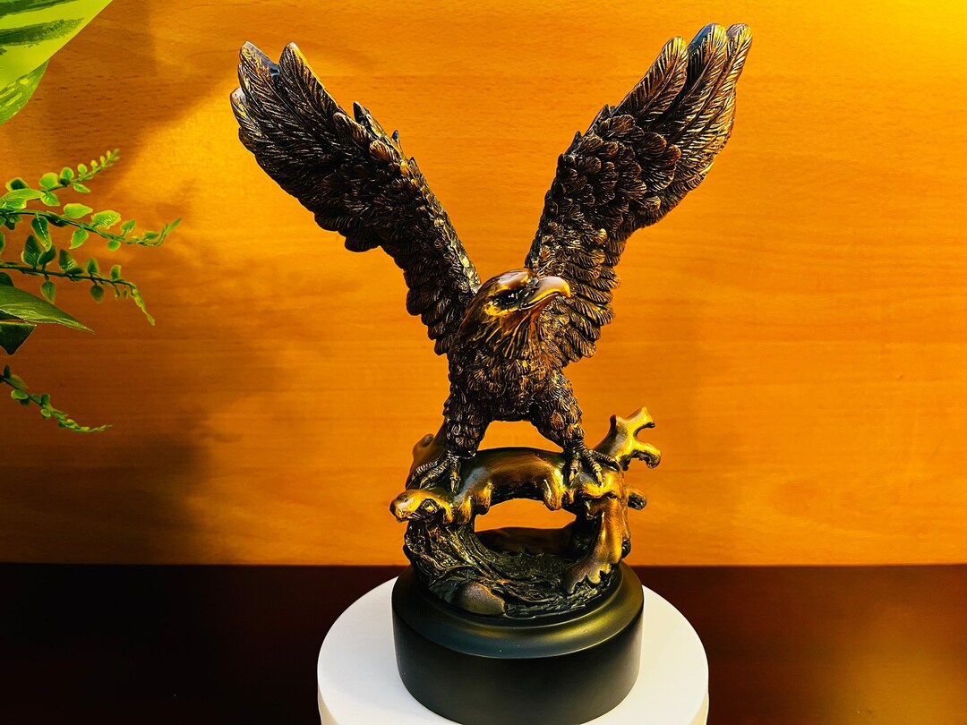 Bronze Eagle Sculpture With Black Base, Blank for Home or Office Decor