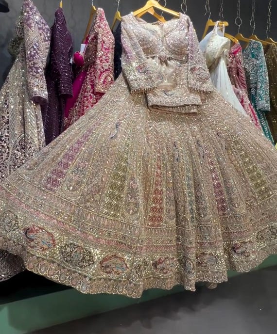 Golden Bridal Lehenga Hand Embroidered Indian Lengha | Indian Wedding Outfit|  Heavy Zari Work Designer Lehenga Choli Set| Bridesmaid Lehenga - Etsy