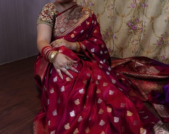 Pure Katan Silk Banarasi saree With Sona Rupa Minakari | Indian Saree| Saree for  Wedding|Party|Festivals|Puja| Banarasi saree