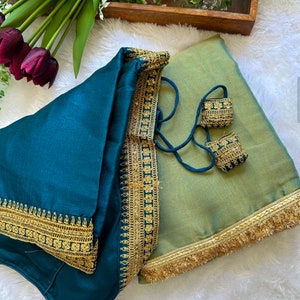 Tissue silk Saree With Stitched Blouse Saree, Saree For USA Women,Net Saree, Sequence Saree,Stylist Saree, Transparent Saree, Designer Saree image 3
