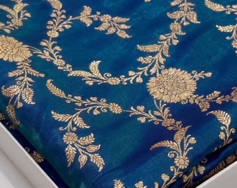 Trabajo Jal / Banarasi Banarasi de seda Katan azul pavo real de doble tono
