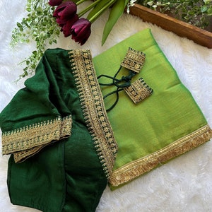 Tissue silk Saree With Stitched Blouse Saree, Saree For USA Women,Net Saree, Sequence Saree,Stylist Saree, Transparent Saree, Designer Saree image 2