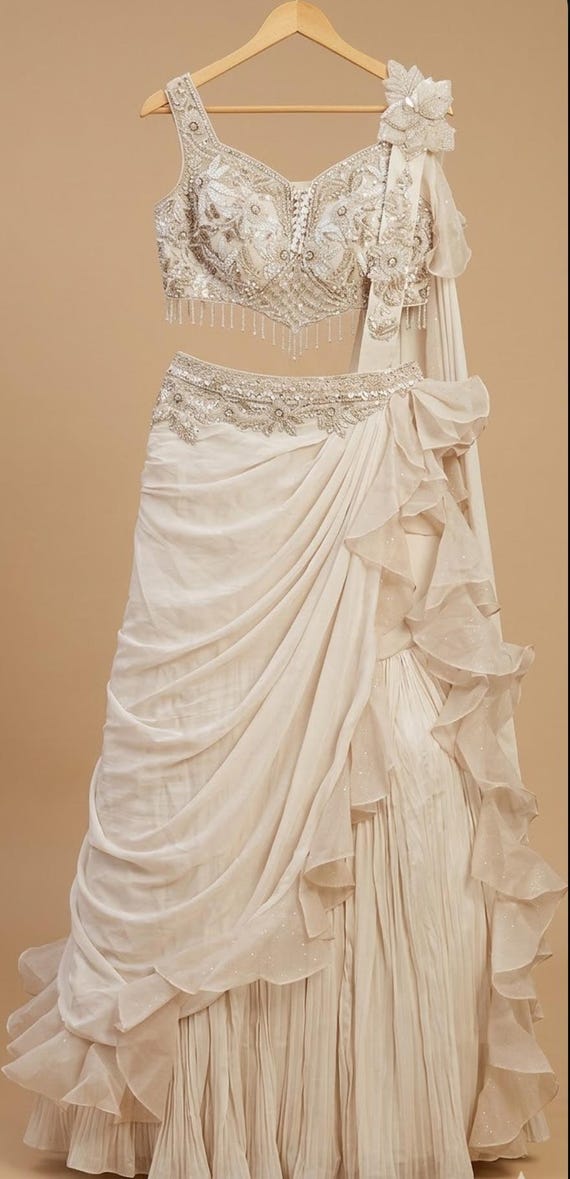 indian inspired formal dress White Bridal Lehenga Choli Set Party + Special Occasion