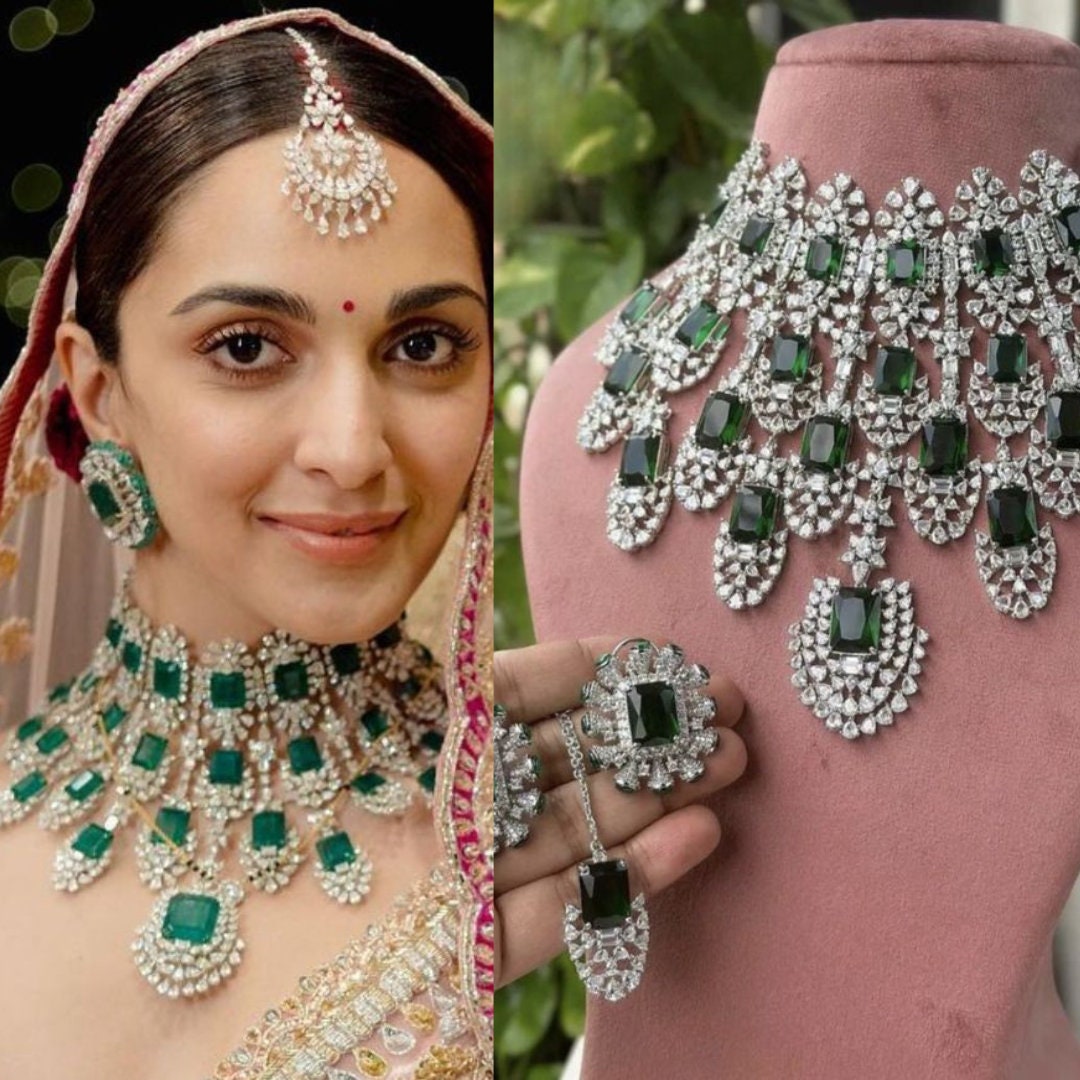 Kiara Advani Necklace Set Indian Bridal Emerald CZ Necklacebollywood